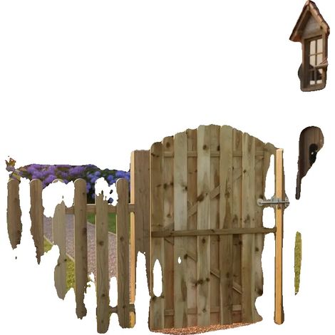 Puerta de jardín, diseño de arco rústico, madera de pino impregnada duradera, verde militar. (1/2)