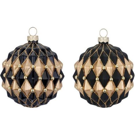 PALLINA IN VETRO A ROMBI ORO E NERO D 8 CM ASSORTITA PREZZO CAD UNO