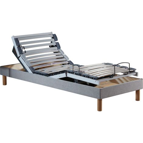 Ensemble lit électrique relaxation multi lattes + Matelas Mousse à mémoire de forme Couleur Gris Clair 90 x 190 cm (1/5)