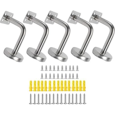 Treppengeländerhalterungen, 5-teiliges Set, Treppengeländerstützen, Edelstahl, 60 x 80 mm, mit Schrauben