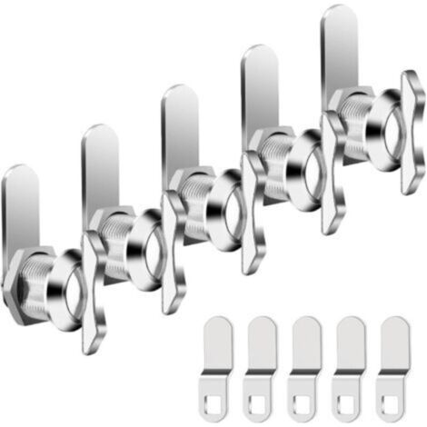 Lot de 5 serrures à came décalées, serrure à bouton rotatif pour tiroir, boîte aux lettres, armoire de camping-car, cylindre de serrure de rechange 100 % métal pour portes de rangement et camping-cars