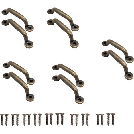 Lot de 10 poignées de tiroir en fonte antique – Dimensions 90 x 22 mm – Finition rétro pour armoires et commodes – Vis incluses (1/5)