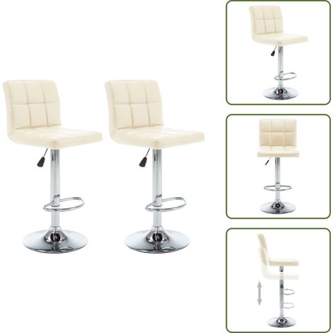 The Living Store Taburetes de cocina 2 unidades cuero sintético color crema - Asiento de cuero sintético