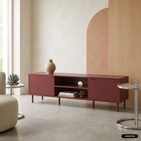 Meuble TV décor bois et métal 160cm bordeaux - Ellie (1/5)