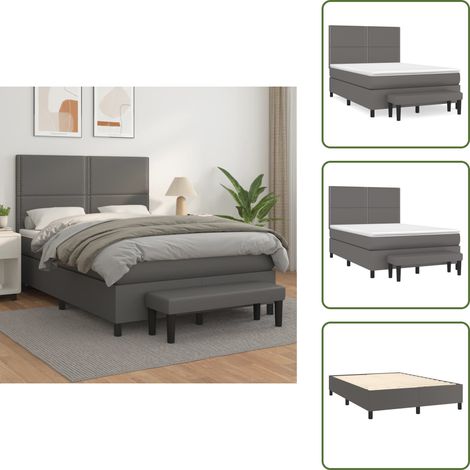 Colchón sintético - vidaXL Cama box spring con colchón cuero sintético gris 140x190 cm - Cama de muelles ensacados