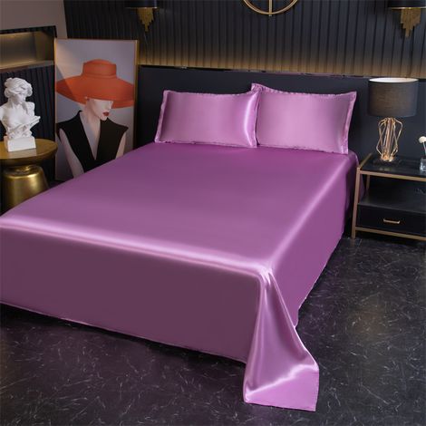 Draps en Soie Glacée d'Été 120x230 cm avec 2 Taies d'Oreiller, Housse de Lit Fraîcheur Couleur Unie Rose Poudré (1/2)