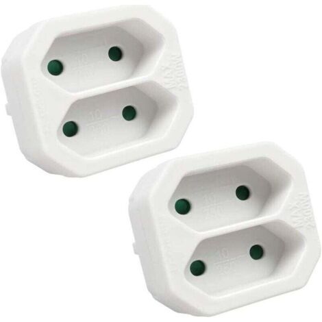 Adaptateur plat 2 en 1 avec 2 prises Schuko, 2 prises, capacité de charge jusqu'à 2300 W, 10 A, 250 V, blanc, 2 pièces