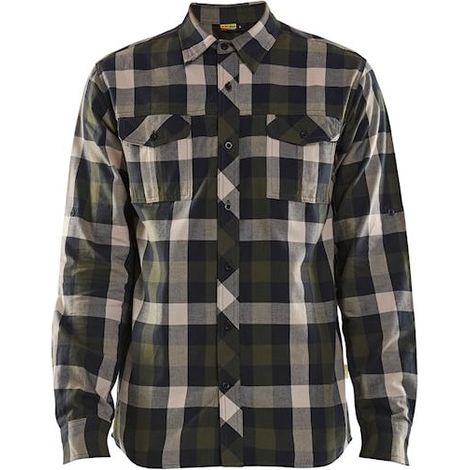 Chemise de travail flannelle 3299 - Vert Kaki/Noir L (1/2)