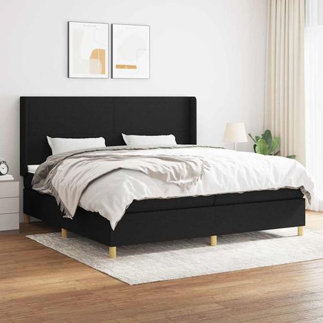 Sommier à lattes de lit avec matelas Noir 200x200 cm Tissu (1/5)