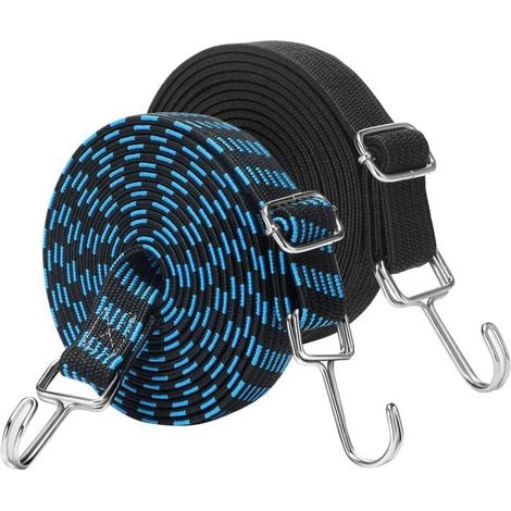 HOXILEELEOzhan-2 sangles élastiques universelles de 4 m pour bagages, pour voiture et vélo (bleu, noir)
