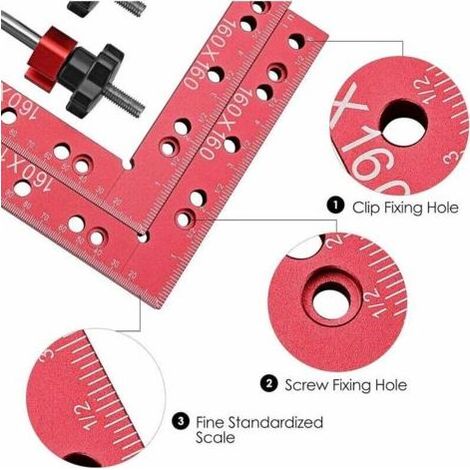 Carrés de positionnement à 90° en aluminium 160x160 mm, lot de 2 pinces d'angle type L avec 4 vis, outil de menuiserie (1/4)