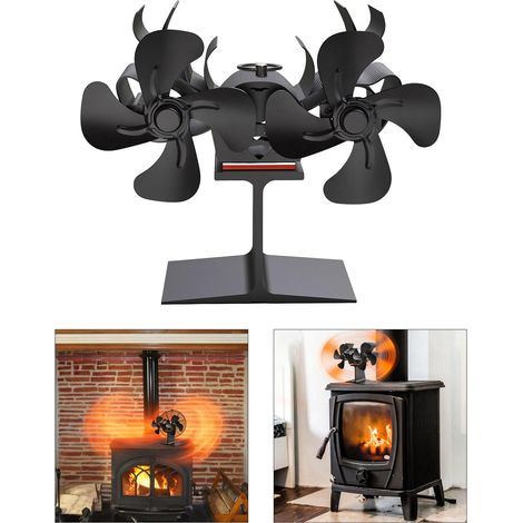 Ventilatore per stufa senza batteria, ventilatori per camino a doppia testa, funzionamento silenzioso per un rapido riscaldamento della legna (1/4)