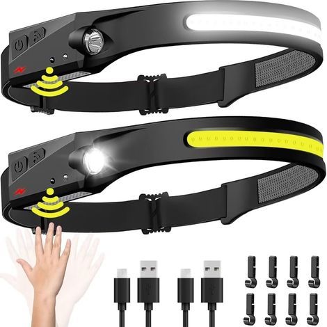 Linterna frontal recargable (2 unidades), luz LED de haz amplio de 230° con sensor de movimiento para adultos - Accesorios para acampar, linterna frontal impermeable para senderismo, correr, reparacio (1/5)