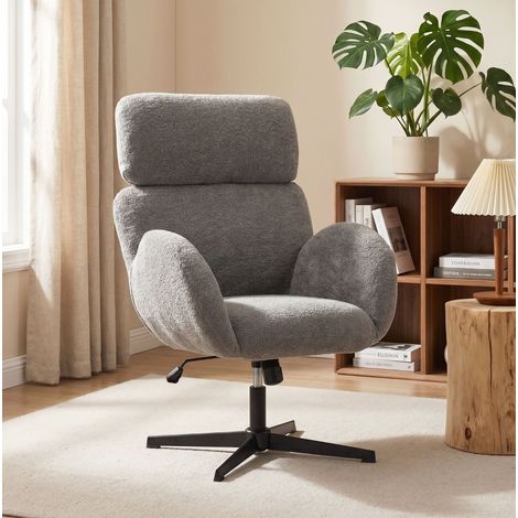 Sedia da ufficio in tessuto effetto velluto, schienale alto, altezza regolabile, grigio HAVRYA (1/4)