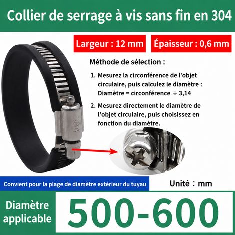 Collier de serrage américain à tête cruciforme inox 304 Ø 500-600 mm 500-600 mm 1 1.57 1 kg – Livraison gratuite