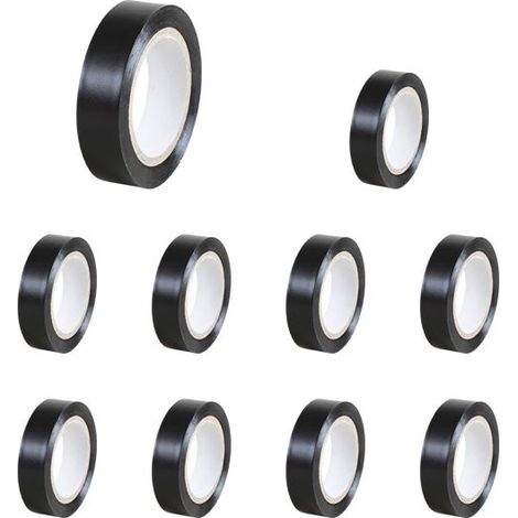 Lot de 10 Rubans Adhésifs Isolants Noirs, 15 mm x 10 m/Rigidité diélectrique 40kV/mm/-5°C à +90°C (1/2)