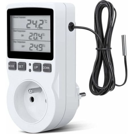 Prise thermostat, prise minuterie numérique, prise programmable numérique avec sonde, minuterie numérique programmable, prise thermostat de chauffage pour serre et aquarium (1/4)
