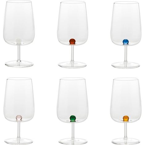 Set 6 Calici Bilia in Vetro Borosilicato Soffiato con Sfera Decorativa sul Fondo, Colori Assortiti, Design Elegante per Tavola