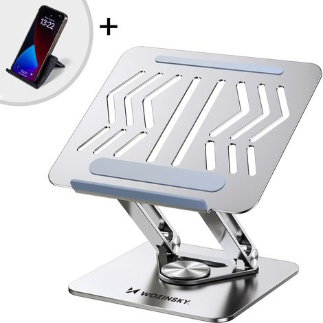 Conjunto: Soporte de aluminio para port谩til de 360掳 + soporte para smartphone - plateado (1/5)
