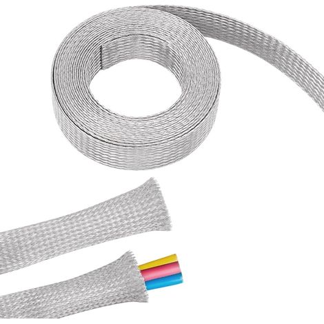 1" Large Gaine Tressée Acier Inoxydable pour Câble Tressé Gaine de Blindage Sangles de Terre Protection Treillis Métallique Plat Flexible Extensible Ruban Évolutif Fil Plat (1/5)