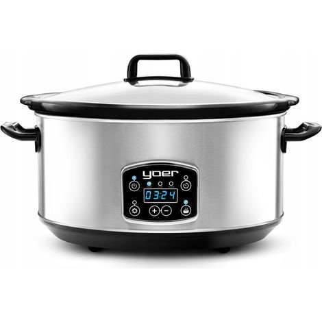 Olla de cocción lenta de cerámica de 6,5 L, recetas Yoer XXL + Programador de 320 W + ECO