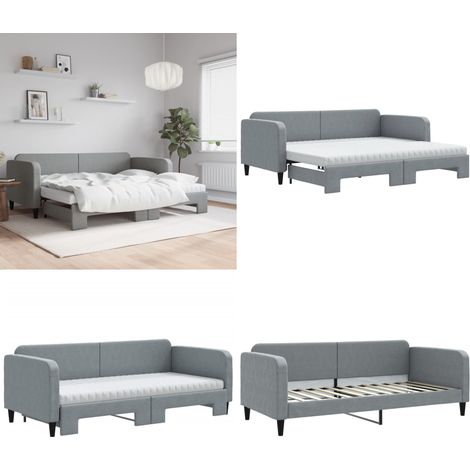 Tagesbett Ausziehbar mit Matratze Hellgrau 90x200 cm Stoff - Sofa Bett - Schlafcouch - Gästebett - Tagesbett - Wohnzimmer Möbel - Home & Living