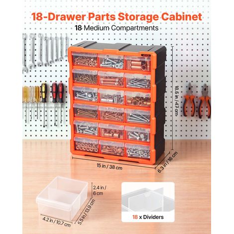 Casier de Rangement à 18 Tiroirs, Organisateur Multi-Tiroirs en Plastique, Modèle Mural et Empilable pour Garage, Atelier, Établi,… (1/5)