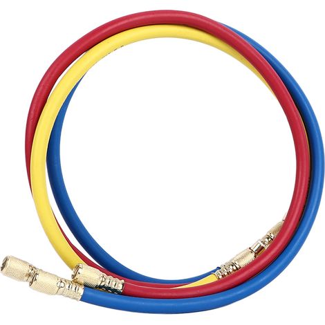 Juego de mangueras de recarga de aire acondicionado R22, 0,9 m, goma resistente – azul, rojo, amarillo (1/5)