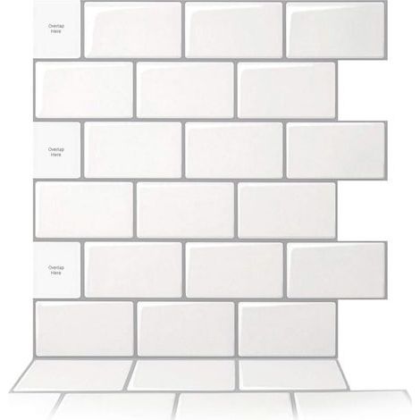 10 pièces Credence Adhesive pour Cuisine,Carrelage Adhesif Mural Cuisine Salle de Bain,Autocollant Cuisine, Blanc avec joint Gris,30,5 x 30,5 cm (1/5)