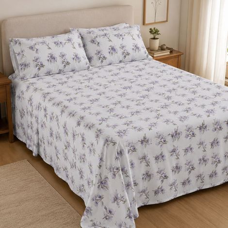 Set Completo Letto Matrimoniale Saliro, in Percalle, Lavabile in Lavatrice, Asciugatrice, Viola Lavanda (1/4)