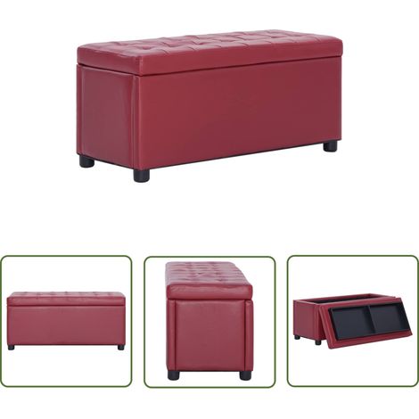 The Living Store Pouf de rangement 87,5 cm Rouge bordeaux Similicuir - Pouf De Rangement - Pouf Coffre - Banc Avec Rangement - Meuble De Salon - Décoration Intérieure (1/5)