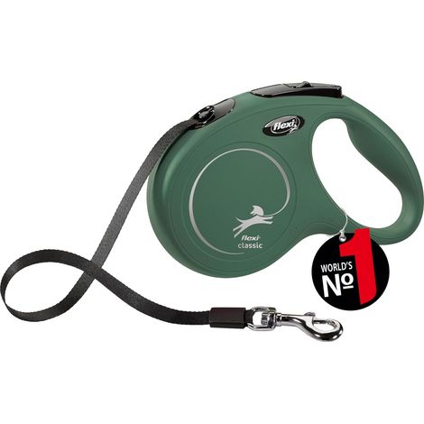 1 - Laisse à enrouleur - Sangle rétractable - Pour chien jusqu&39à 25 kg - Promenade urbaine et extérieure - Vert olive - 500x5 cm (1/5)