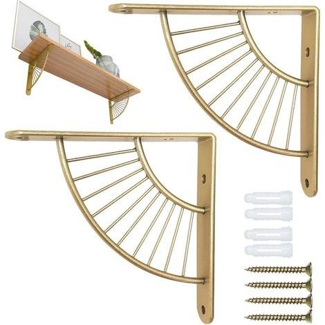 2 Équerre pour Étagere Murale, 20 cm Support Console Acier Inoxydable, Support D'étagère Métal, Etagere Mural Fixation, Support Triangulaire Flottant, pour Cuisine Chambre Bureau Or (1/5)