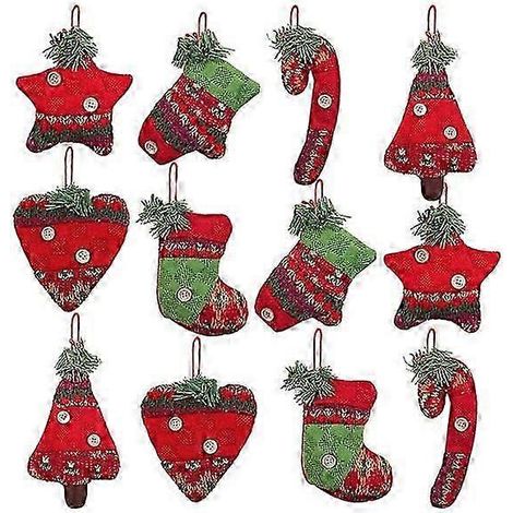 12 décorations de sapin de Noël style rustique - Chaussettes de Noël - Pendentifs pour sapin - Décorations à suspendre au sapin (1/5)