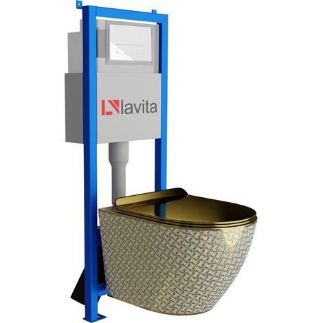 Bâti-support Lavita LAV 101 à 40 cm + WC Sofi Slim Golden Never Die sans bord + plaque de commande LAV 200.3.1 blanc Kit complet (1/5)