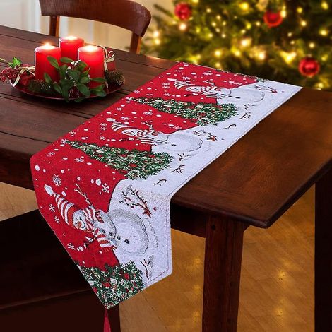 bhgwr Chemin De Table Noel, 180 X 34cm Nappe Nol Rouge Et Chemins Rectangle Avec Motif D'arbre Bonhomme Neige, Longue Pour Dcoration (1/5)