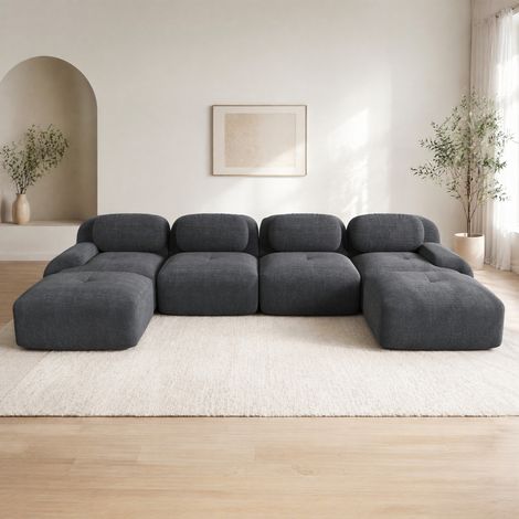 Sofá modular en U gris de pana, sin montaje, relleno 32D, OKWISH (1/5)