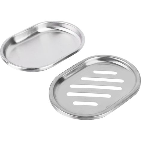 Porte-savon inoxydable double couche avec drainage - ManoMano - Modèle Stripe (13x9x1.5cm, acier 304) (1/5)