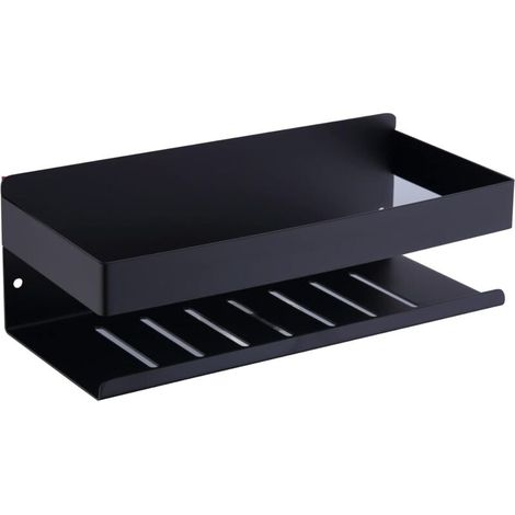 Mensola per doccia senza foratura, mensola per doccia autoadesiva, cestino per doccia adesivo in acciaio inossidabile SUS304, nero opaco, 30 cm (1/4)