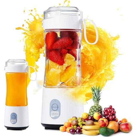380ml Mixeur portable pour Smoothies et Shakes - Mini Blender avec 6 lames et port USB rechargeable - Mixeur de fruits portable pour la cuisine et l'extérieur