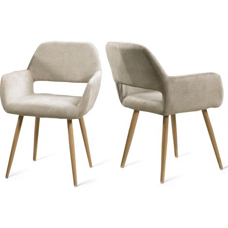 MEUBLE COSY Lot de 2 Chaises de Salle à Manger Fauteuil Assise rembourrée en tissu Pieds en métal pour Cuisine Salon Chambre Bureau, Brune, Beige (1/5)
