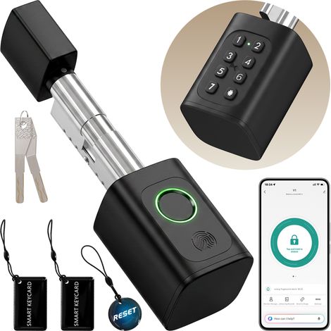 HOMCOM cerradura inteligente 5 en 1, huella, app Tuya, Bluetooth, código, tarjeta NFC/RF, llave, códigos temporales, registro de accesos (1/5)