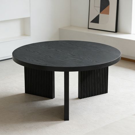 Table basse ronde 80x80x38,5 cm en MDF noir, gain de place pour salon FloraGrace (1/5)