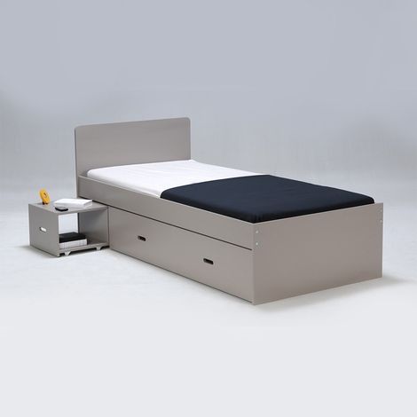 Le Quai Des Affaires – Lit simple ZENIA 90x190 – Structure en MDF laqué gris – Avec chevet et tiroir intégrés – Dimensions 195x96x80 cm (1/5)