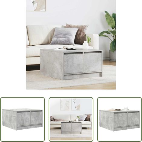 Rangement - Table basse avec tiroirs gris béton 70,5x70x40 cm (1/5)