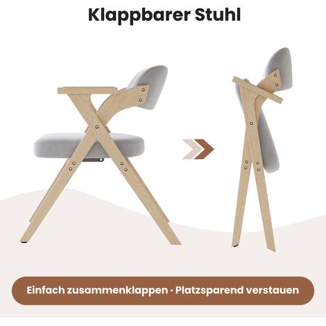 2 chaises de salle à manger pliantes en bois massif, grises, lin respirant, confortables, escamotables, style moderne, idéales pour salle à manger, salon, café. (1/5)