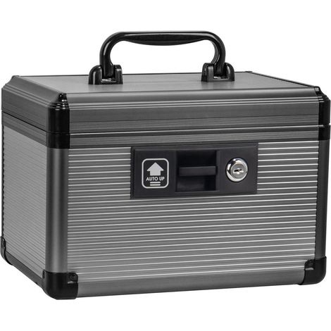 Boîte à médicaments verrouillable avec clé, Aluminium, plateau amovible, 25cm, Noir