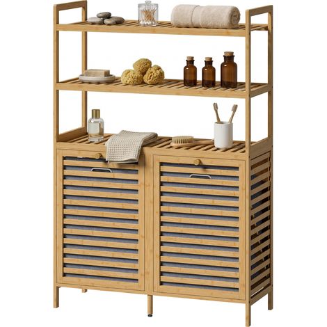 HOMCOM Mobile Biancheria Doppio Inclinabile Bambù, 3 Ripiani Rovere