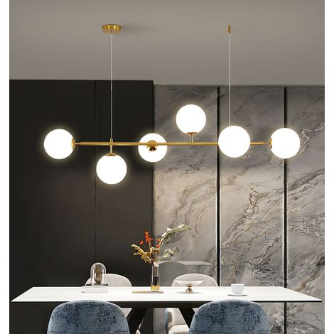 Lampadario a sospensione oro argento con 6 sfere bolle bianche in vetro attacco led G9 Oro