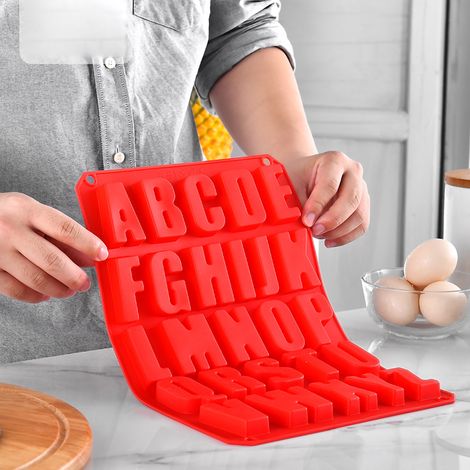 Moule silicone lettres glaçons chocolat texture souple manipulation facile anti-adhérent moule pâtisserie cuisine rouge norme US